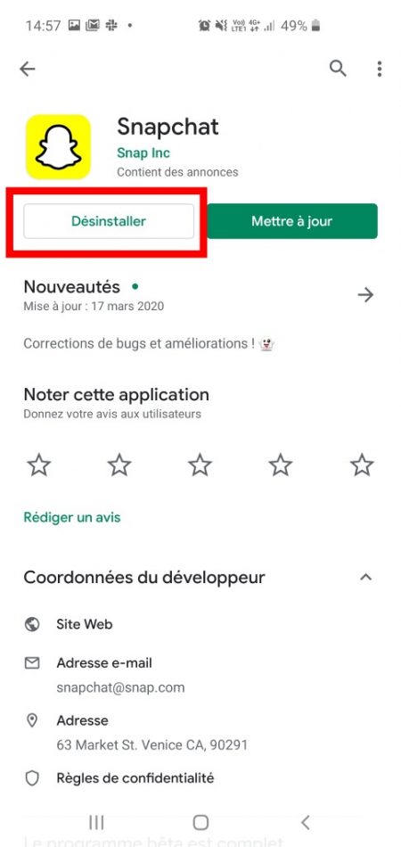 supprimer un application android : étape 4