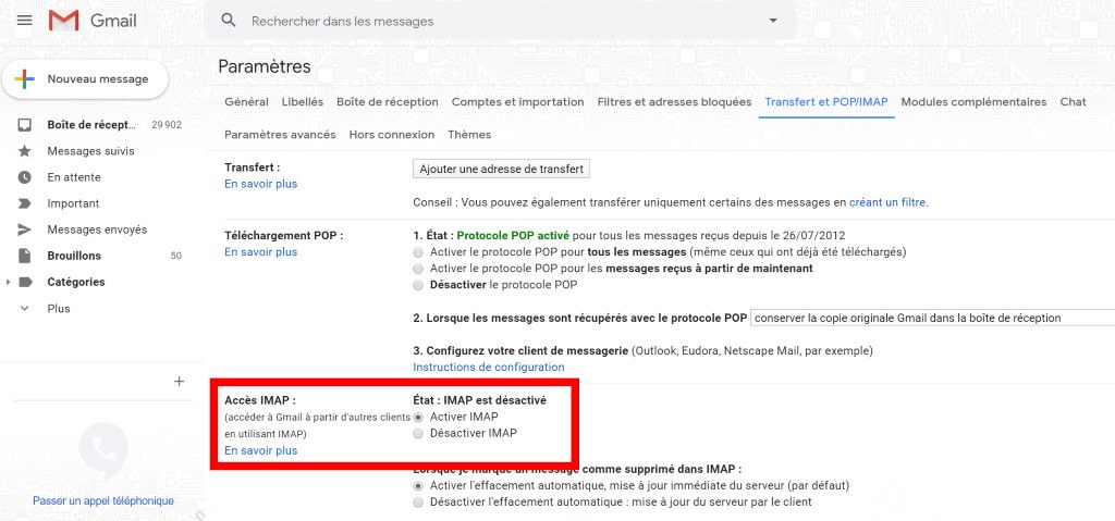 gmail activer imap