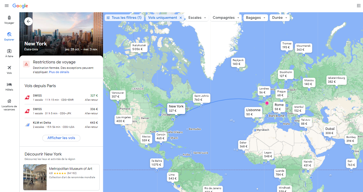 Google Flights trouvez des vols pas chers avec le comparateur