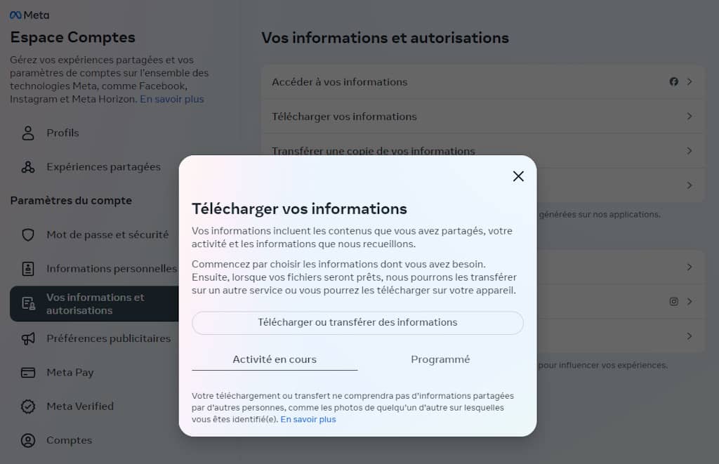 télécharcger des informations instagram